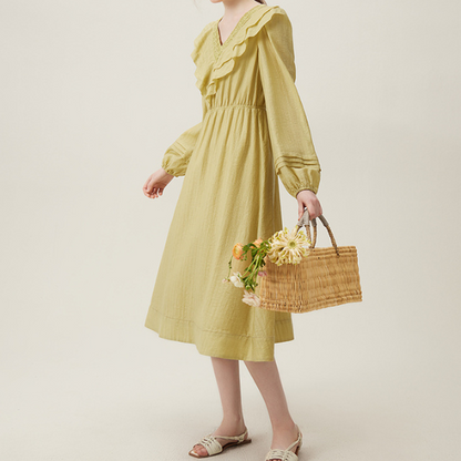 【２COLOR】フロントフリルVネックワンピース Z00093