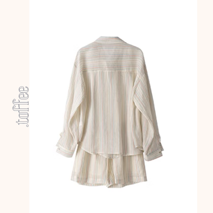 カラフルストライプルーズシャツ＆ワイドショートパンツのセットアップ《Z01029》