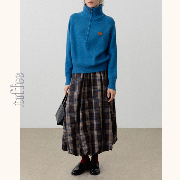 チェック柄ポケット付きバルーンロングスカート　《Z00720》