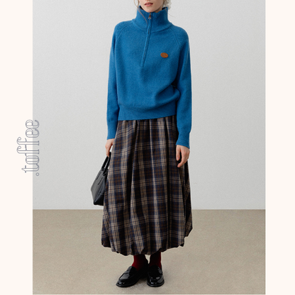 チェック柄ポケット付きバルーンロングスカート　《Z00720》