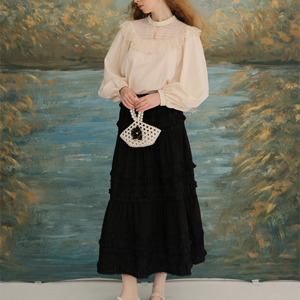 パールデコラティブバルーンスリーブブラウス Z00627