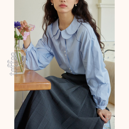 ダブルドールカラーブルーブラウス　Z00562