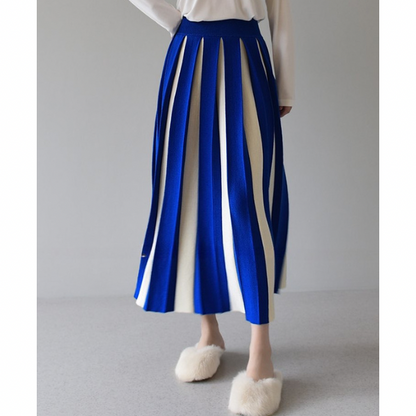 【６color】バイカラープリーツスカート w-079