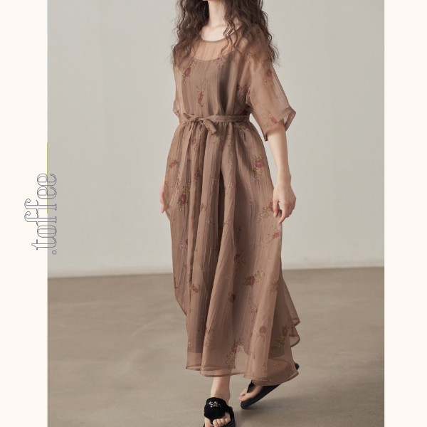 フローラルプリントシフォンワンピース《Z00995》