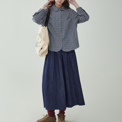 ポケット付きロングデニムプリーツスカート　《Z00732》