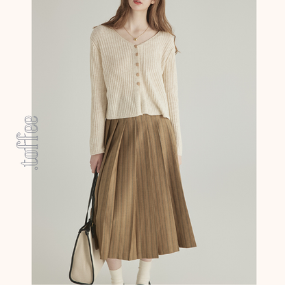 ストライプ柄ダブルブレストテーラードジャケット＆ハイウエストプリーツスカートセットアップ　《Z00777》