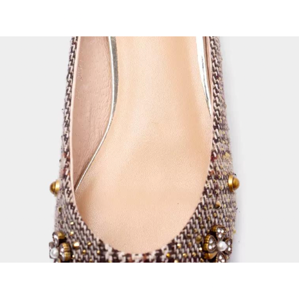 スタッズデコレーションチェックパンプス w-125