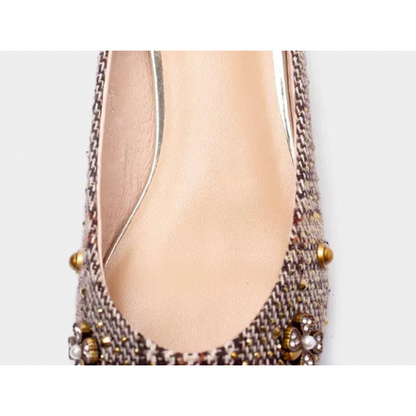 スタッズデコレーションチェックパンプス w-125