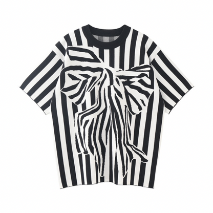 【2color】ストライプ×ゼブラ柄プリントニットトップ Z00215