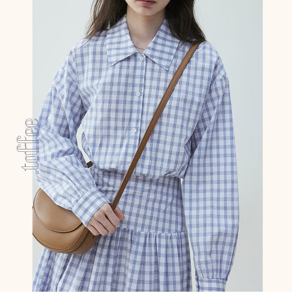 チェック柄Aラインロングシャツワンピース《Z00839》
