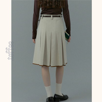 【2color】コントラストカラーヘムプリーツスカート《Z00834》