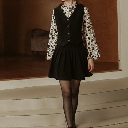 スタンドカラーブラックローズレースブラウス X-470