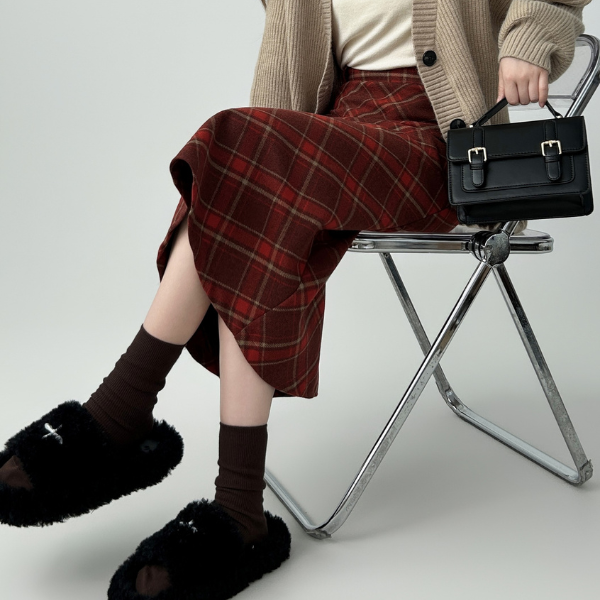 タータンチェックAラインロングスカート X-515