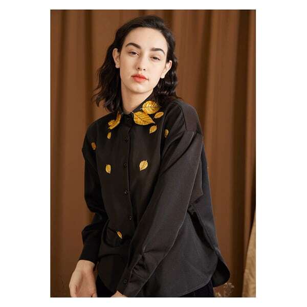 リーフ刺繍シャツブラウス C0076