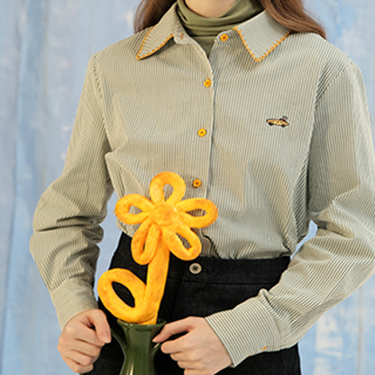 グリーンストライプスリムシャツ　Z00604