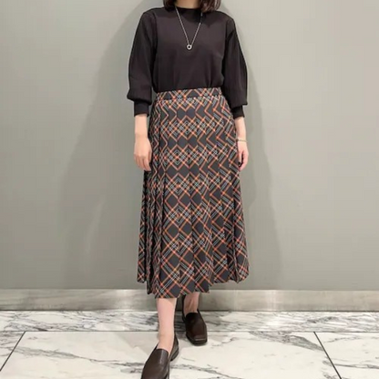 【２color】レトロチェックプリーツAラインスカート w-010