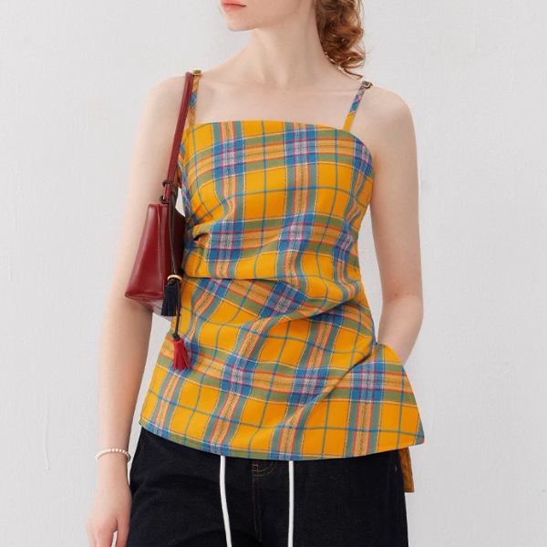 タータンチェックアシンメントリーヘムキャミソール《Z01013》