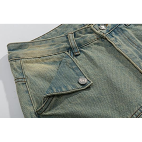 【2color】ジッパーデザイン切り替えデニム X-364