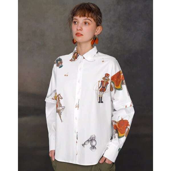 【2color】くるみ割り人形プリント2WAYスリーブシャツブラウス C0108