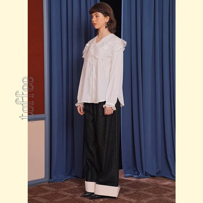 妖精の語る詩：芸術的刺繍レースのクラシカルブラウス 《C0203》