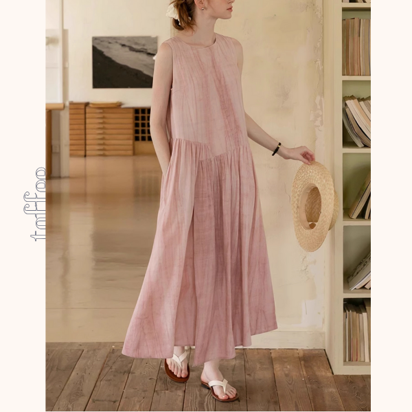 くすみピンクのノースリーブワンピース《Z01044》