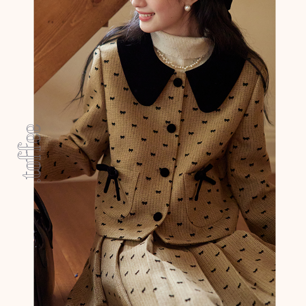 リボンドットショートジャケット＆プリーツスカートセットアップ　《Z00764》