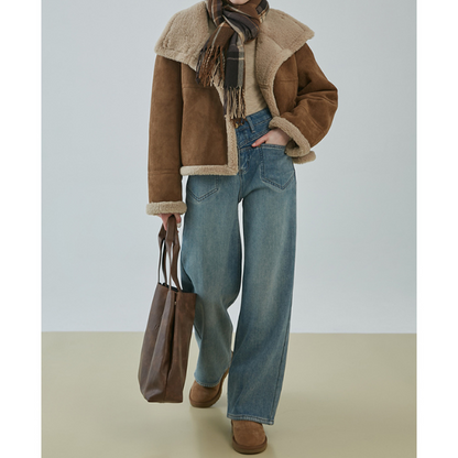 【2color】ハイウエストカジュアルストレートジーンズ X-482