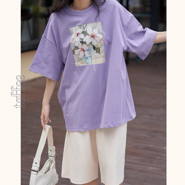 【3color】フラワープリントオーバーサイズTシャ《Z00993》