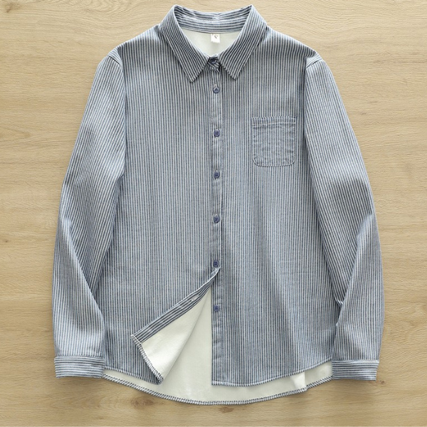 【4color】胸ポケット付きストライプ柄ボタンシャツ　《Z00724》