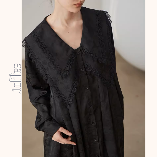 レイヤードドールカラーブラックジャガードワンピース《Z01000》