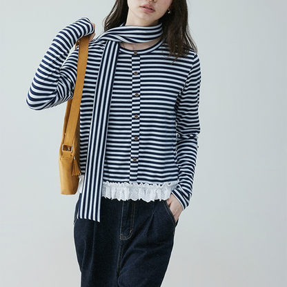 レースヘムストライプシャツ 《Z00635》