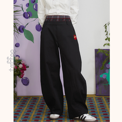 チェリー刺繍重ね着風テーパードパンツ　《Z00699》