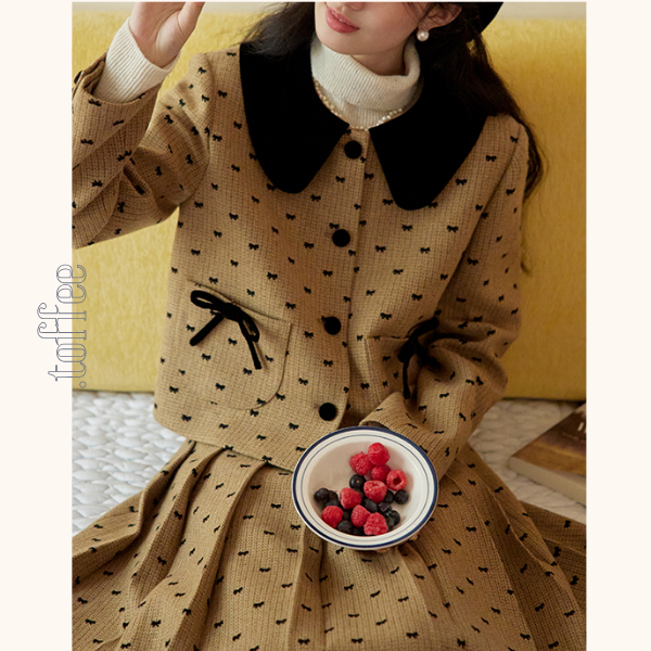 リボンドットショートジャケット＆プリーツスカートセットアップ　《Z00764》
