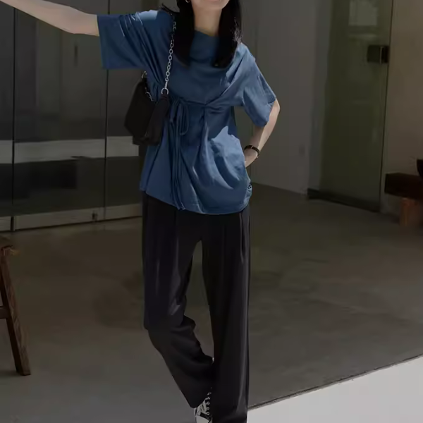 【2color】ウエストリボンTシャツ X1-009