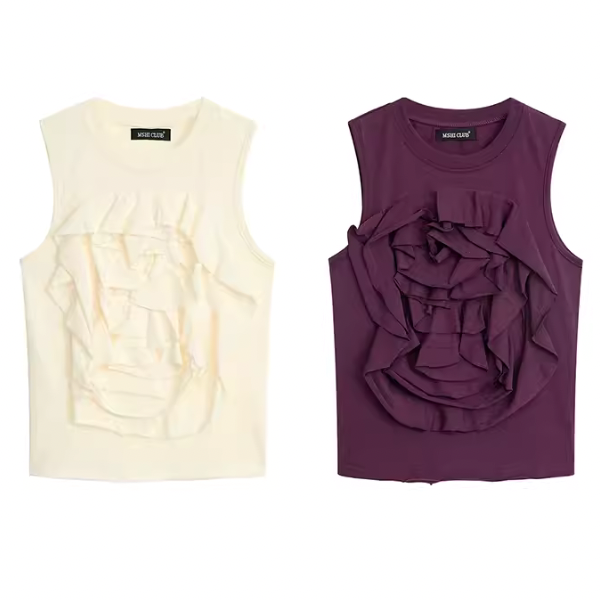 【2color】フラワーデコレーションノースリーブトップス W-201