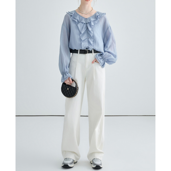タック入りホワイトストレートデニム X-294