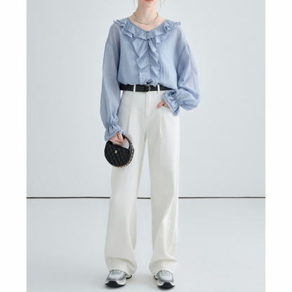 タック入りホワイトストレートデニム X-294