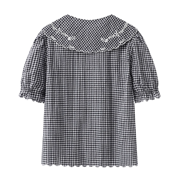 ギンガム刺繍ブラウス＆ショートパンツセットアップ《Z01038》