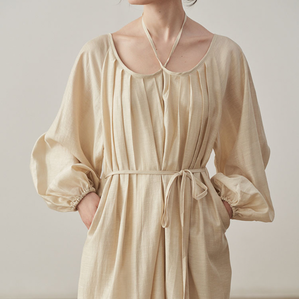 【2color】ホルターネックタックワンピース X-071