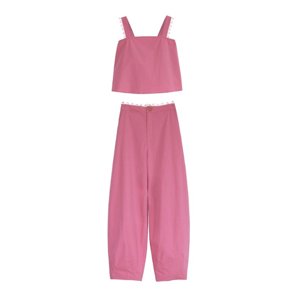 【2color】シンプルレースキャミソール＆ロングパンツのセットアップ Z00204