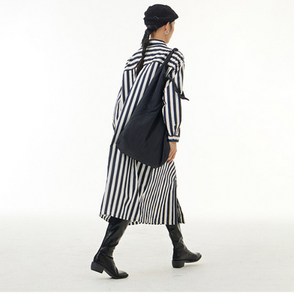 【2color】ストライプシャツワンピース X-349