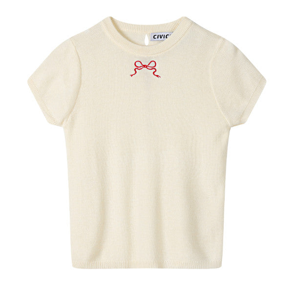 【4color】リボン半袖ニットトップ Z00285