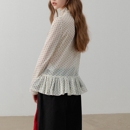 シースルードット柄ペプラムブラウス　《Z00715》