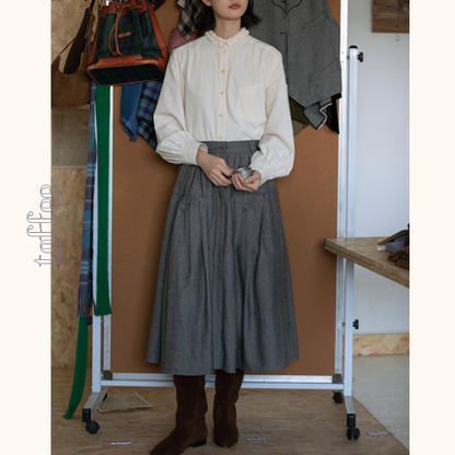 【2color】フリルネックコーデュロイブラウス　《Z00645》