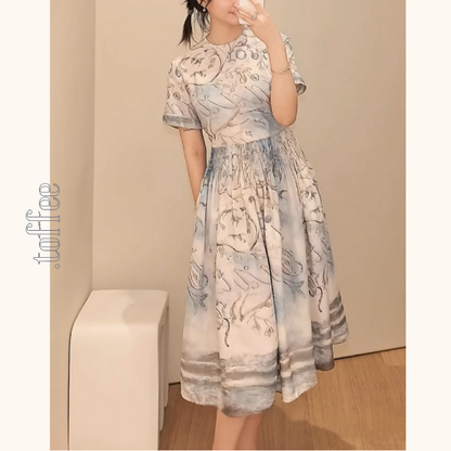 淡彩タッチミディワンピース《Z01037》