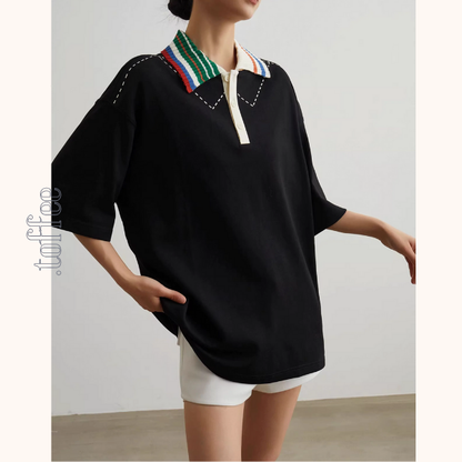 カラフルポロカラーオーバーサイズトップ＆ホワイトショートパンツのセットアップ《Z00944》