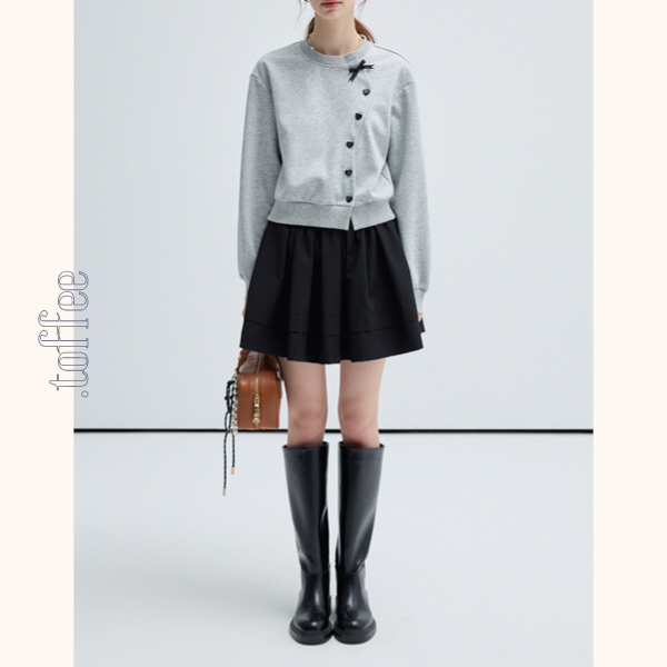 リボン＆ハートボタンアシンメントリーカーディガン　Z00459