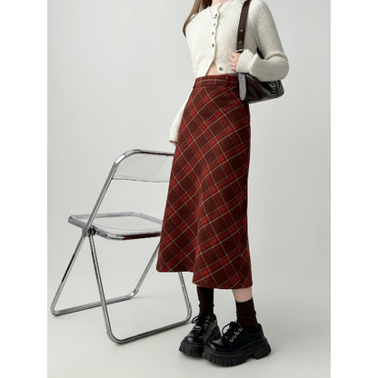 タータンチェックAラインロングスカート X-515