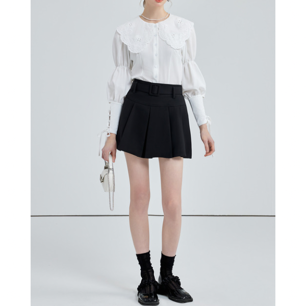 ドールカラーレースアップブラウス w-152