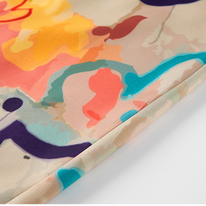 油絵プリントハイウエストスリムヒップスカート X-518